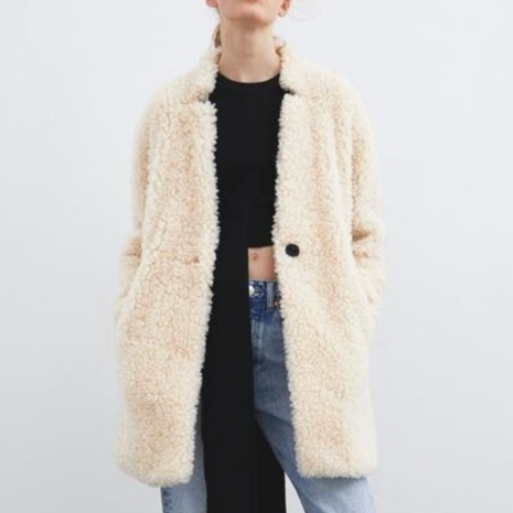 Zara Collarless Teddy Coat